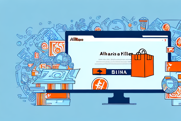 A computer screen with the alibaba website on one side and the amazon website on the other