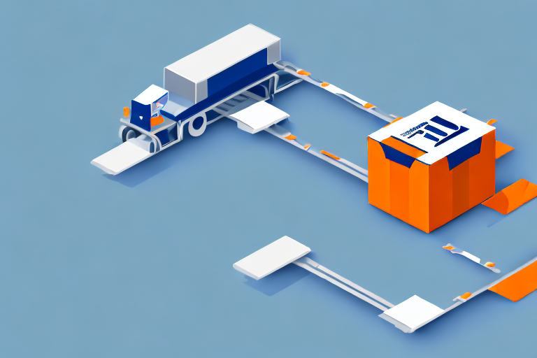 A conveyor belt with a box moving from an alibaba icon on one end to an amazon fba icon on the other