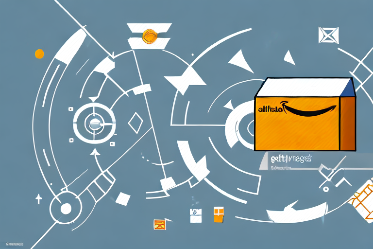 A conveyor belt with a box moving from an icon representing alibaba to another icon representing amazon fba