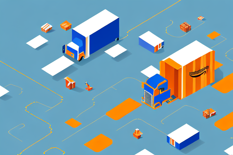 A warehouse with amazon's recognizable color scheme