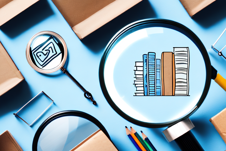 A magnifying glass hovering over a variety of amazon products like books