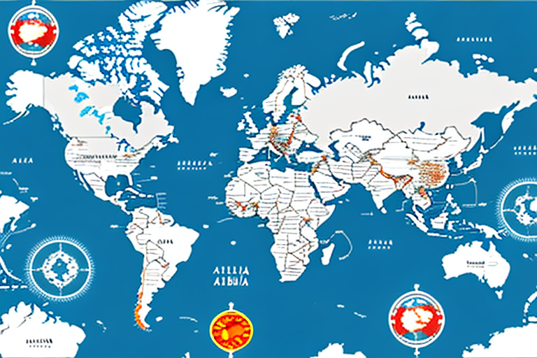 A global map showing trade routes between china and america