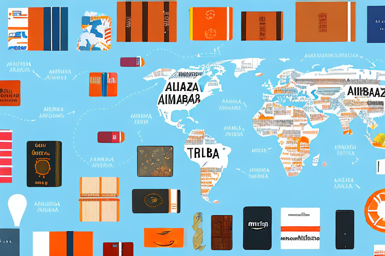 A global map highlighting amazon and alibaba's headquarters