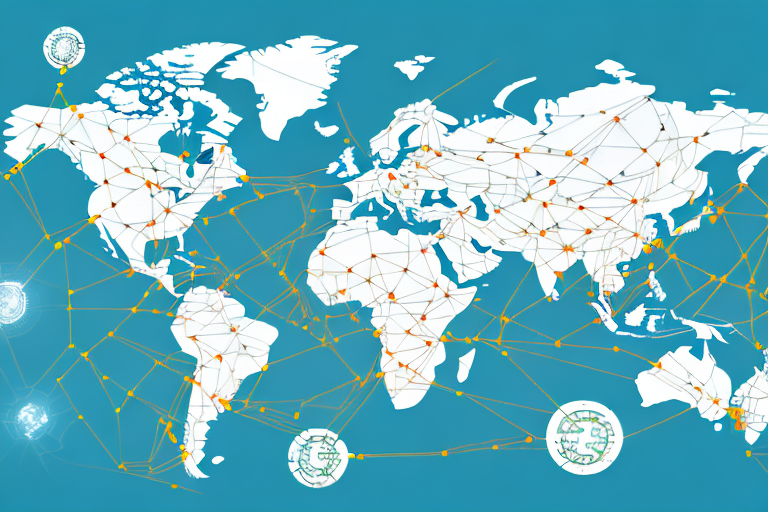 A symbolic representation of the amazon and alibaba platforms in the form of two interconnected global maps