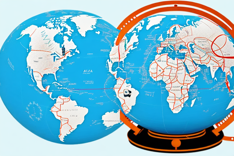 A globe showing a route from china to usa