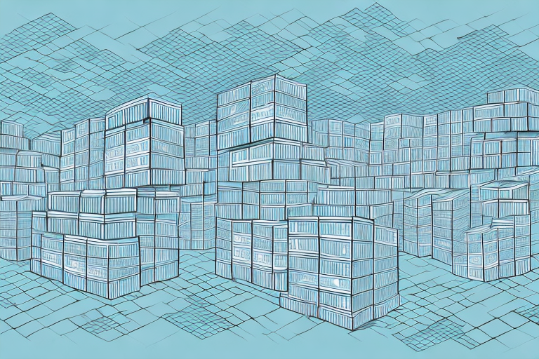 A symbolic path transitioning from a chinese landscape (representing alibaba) to a warehouse full of boxes (representing amazon fba)