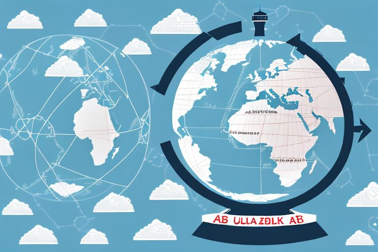 A globe with trade routes connecting china and the uk