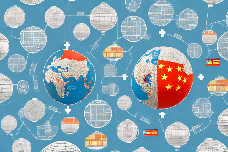 A globe highlighting the connection between china (representing alibaba) and usa (representing amazon)