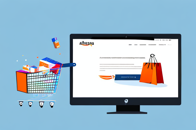 A computer screen displaying the alibaba website with a shopping cart full of items