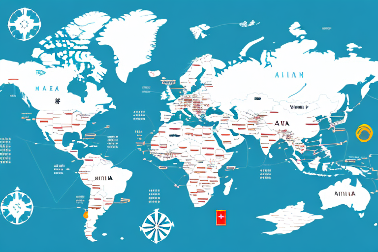 A map showing a route from china (signifying alibaba) to the uk (signifying amazon uk)