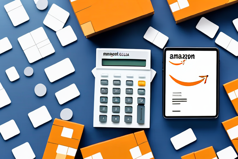 A calculator surrounded by amazon packages