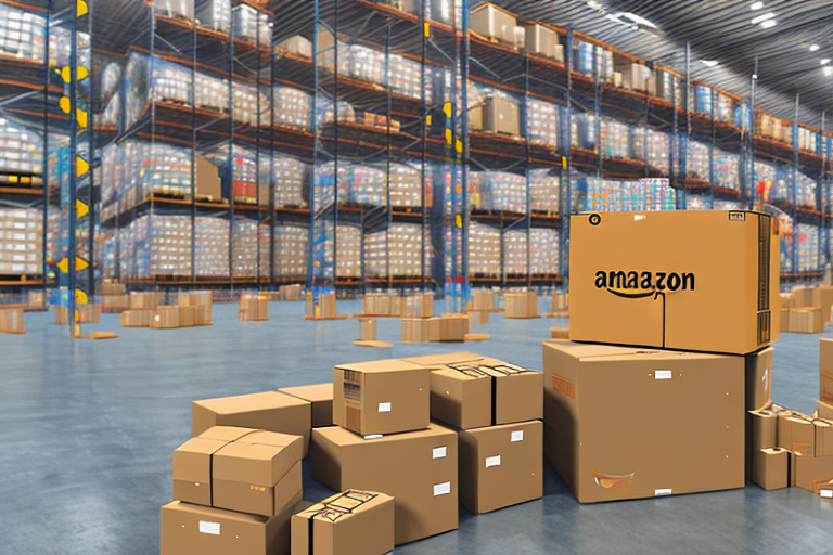 A warehouse with amazon boxes