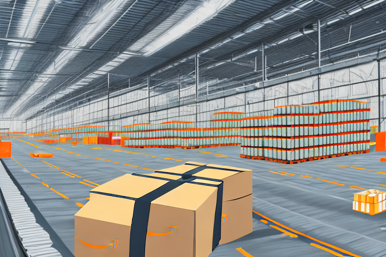 A warehouse with amazon packages on conveyor belts