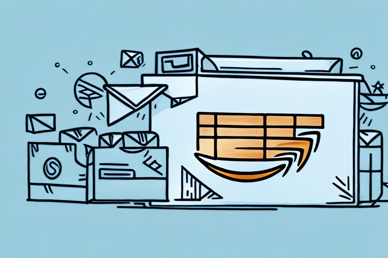 An amazon prime delivery box with a stylized representation of a fulfillment by merchant (fbm) process flowchart emerging from it