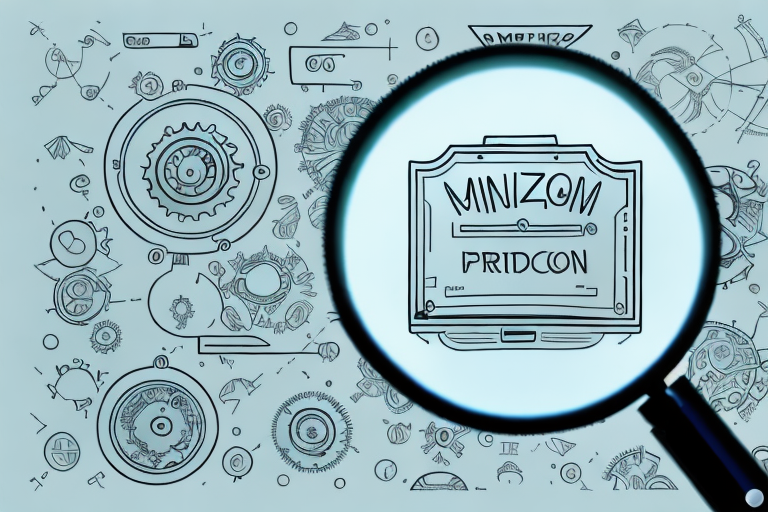 A magnifying glass hovering over a stylized depiction of an amazon product listing