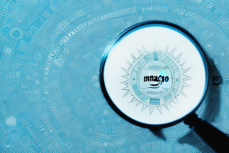 A magnifying glass hovering over a stylized amazon product listing