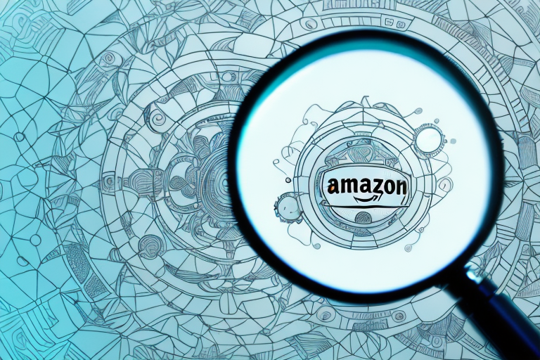 A magnifying glass hovering over a stylized representation of an amazon product listing