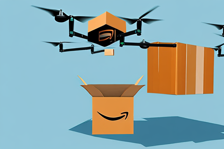 An amazon box being loaded onto a delivery drone