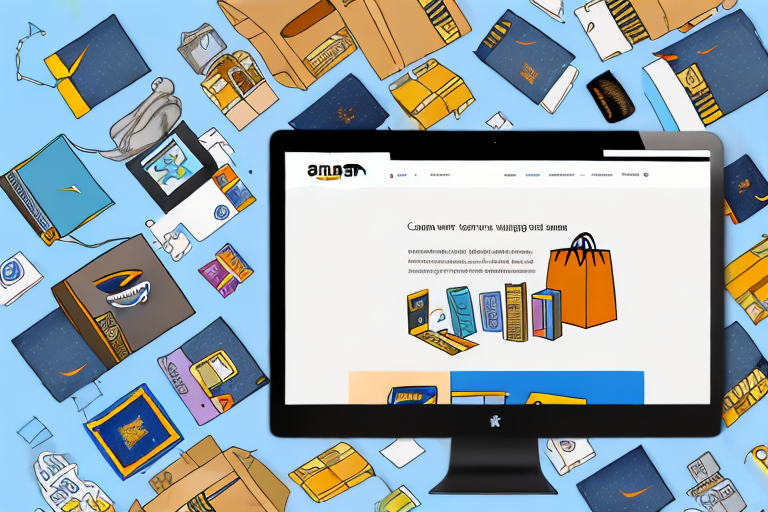 A computer screen showing the amazon homepage with the cursor hovering over a button indicating "create new listing"