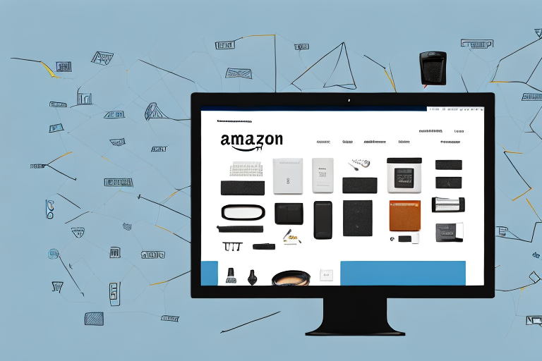 A computer screen displaying an amazon product page layout with various sections like product images