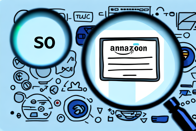 A magnifying glass hovering over an amazon product listing on a computer screen