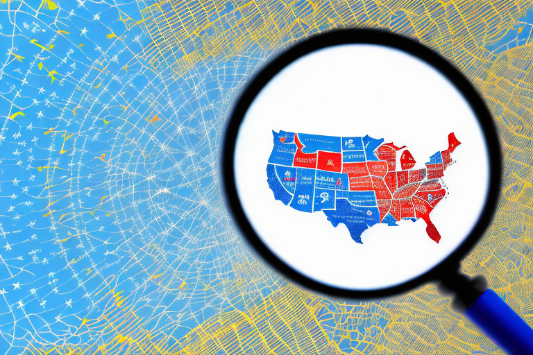 A symbolic representation of the usa map with a magnifying glass over it