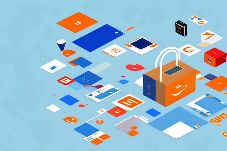 A digital marketplace with various abstract icons representing selling