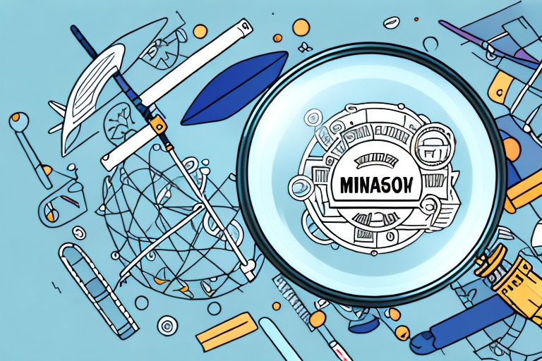 A large magnifying glass hovering over a stylized amazon marketplace filled with various products