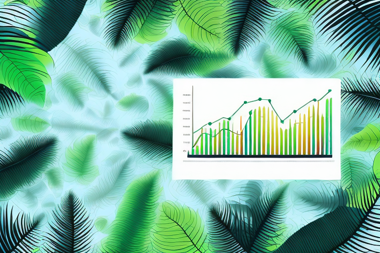 A rising graph superimposed on an amazon rainforest backdrop