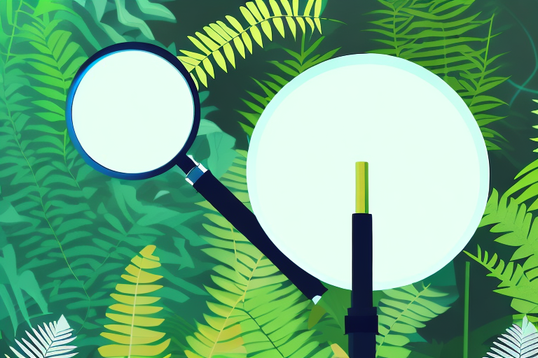 A magnifying glass hovering over a dense jungle