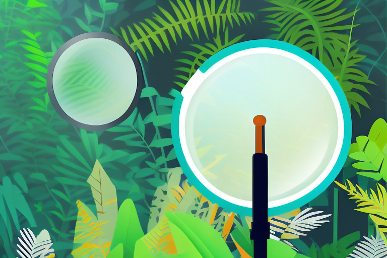 A magnifying glass hovering over a dense jungle