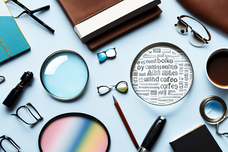 A magnifying glass hovering over a variety of different products