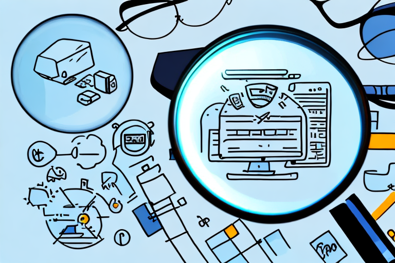 A magnifying glass hovering over a computer screen displaying various amazon products