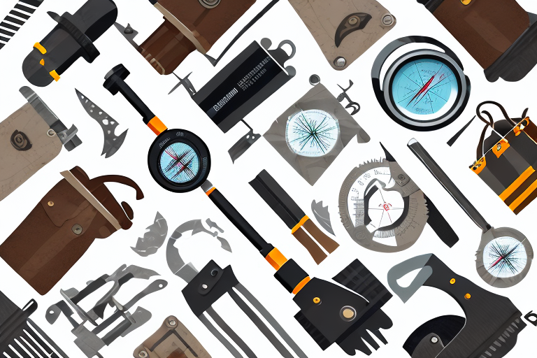 Various hunting tools like a magnifying glass