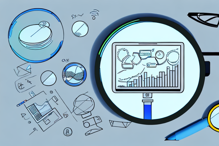 A magnifying glass hovering over a computer screen displaying various amazon products