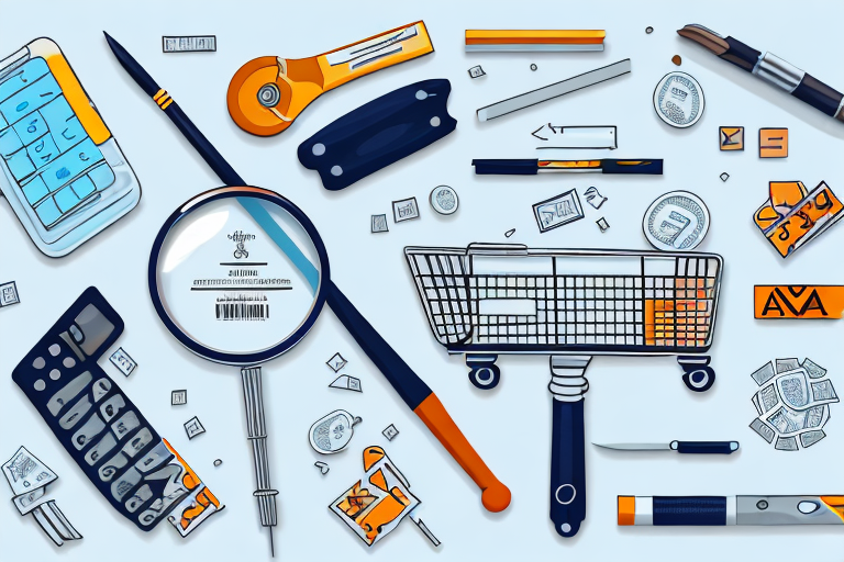 A toolkit filled with symbolic items like a magnifying glass