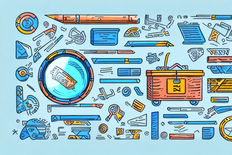 A toolbox filled with various digital tools like a magnifying glass