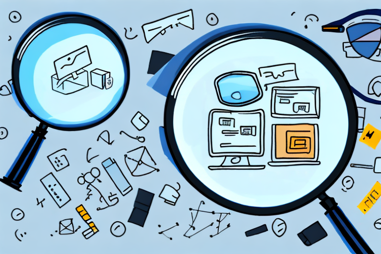 A magnifying glass hovering over a computer screen displaying various amazon products