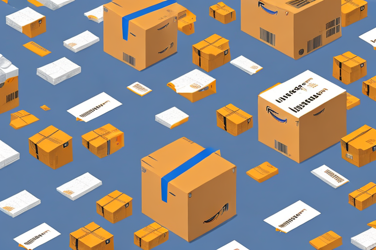 A warehouse with amazon-branded boxes