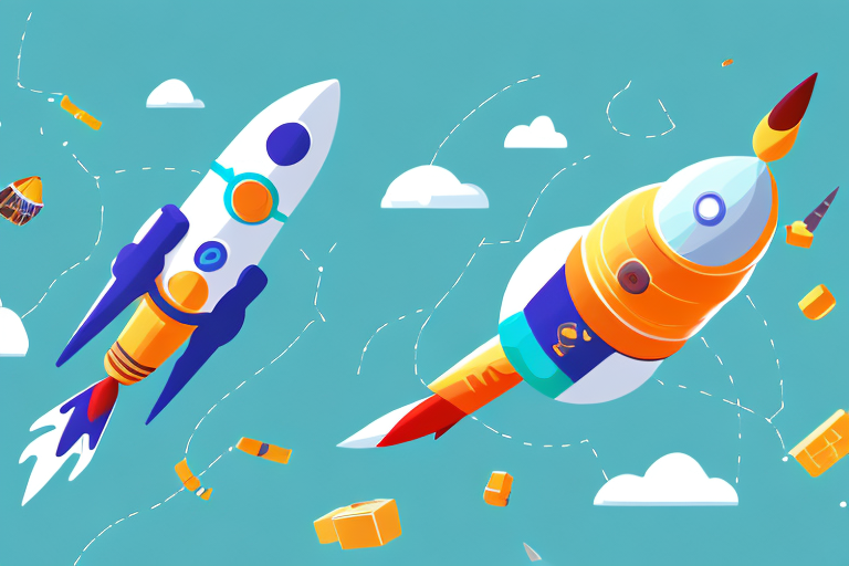 Various ecommerce tools symbolized as rockets fueled by helium