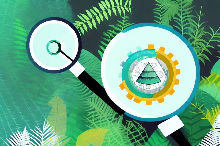 A magnifying glass hovering over a stylized amazon rainforest