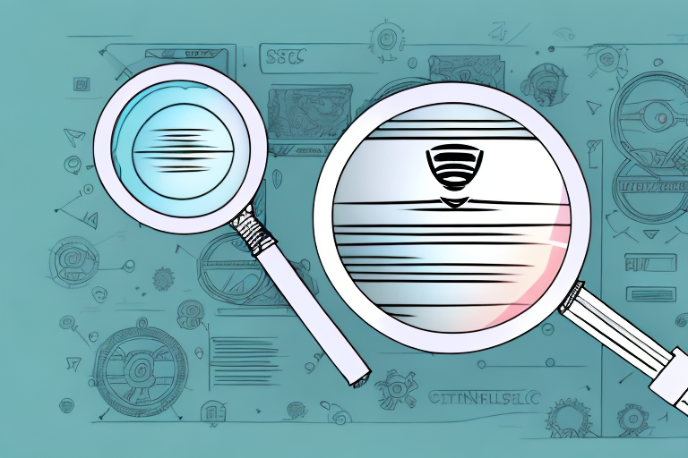 A magnifying glass hovering over a stylized amazon marketplace with various seo elements like keywords