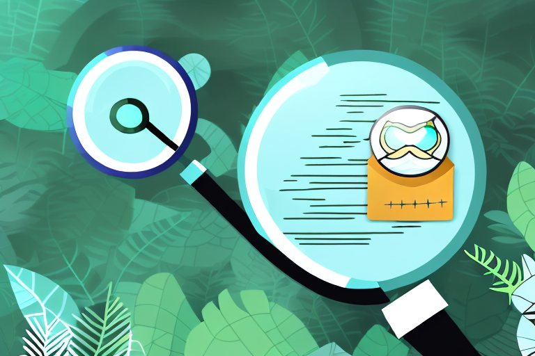 A magnifying glass hovering over a stylized amazon rainforest