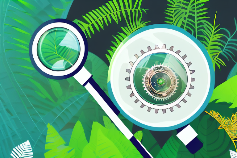 A magnifying glass hovering over a stylized amazon jungle scene