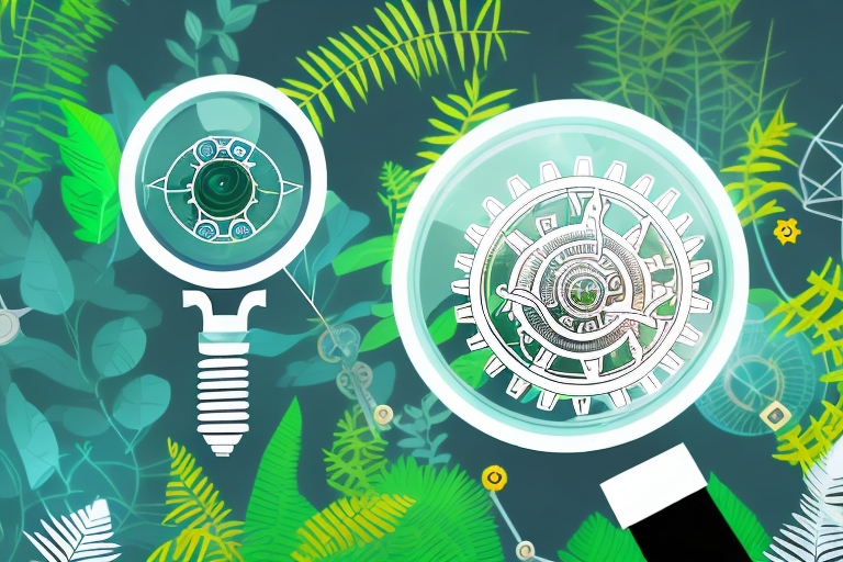 A magnifying glass hovering over a stylized amazon jungle