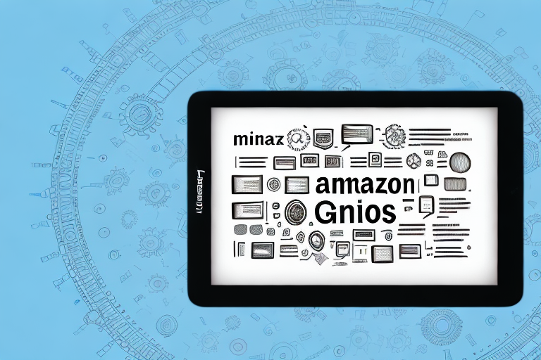 An amazon kindle surrounded by seo-related icons such as magnifying glasses