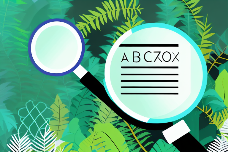 A magnifying glass hovering over a stylized amazon jungle