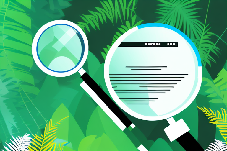 A magnifying glass zooming in on a stylized depiction of an amazon jungle