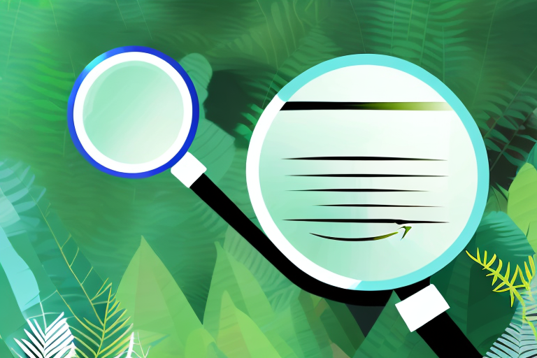 A magnifying glass hovering over a stylized amazon rainforest scene