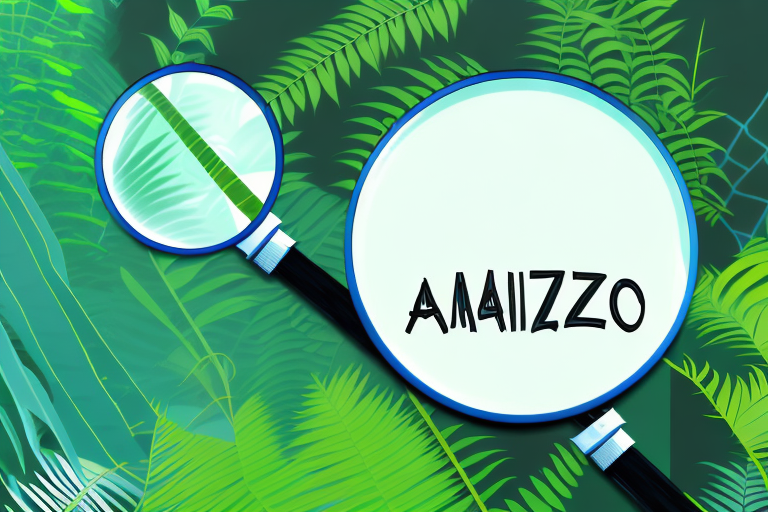 A magnifying glass hovering over a stylized representation of the amazon jungle